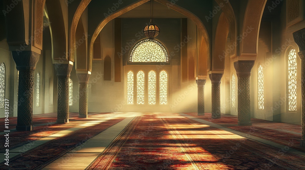 Aufkleber sunlight streams through arched windows in a grand building creating shadows