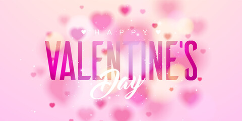 Happy Valentine's Day Banner Design with Heart and Typography Letter on Light Pink Background. Vector Wedding and Romantic Love Valentine Theme Illustration for Flyer, Greeting Card, Holiday Poster or