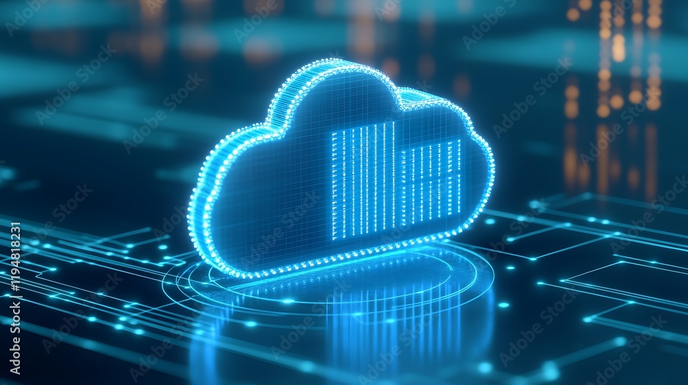 Poster digital cloud visualization with data graphs and circuit elements for technology and network concept