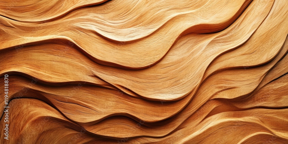 Poster textured wood design with undulating waves in warm beige and honey tones, creating a rich abstract b