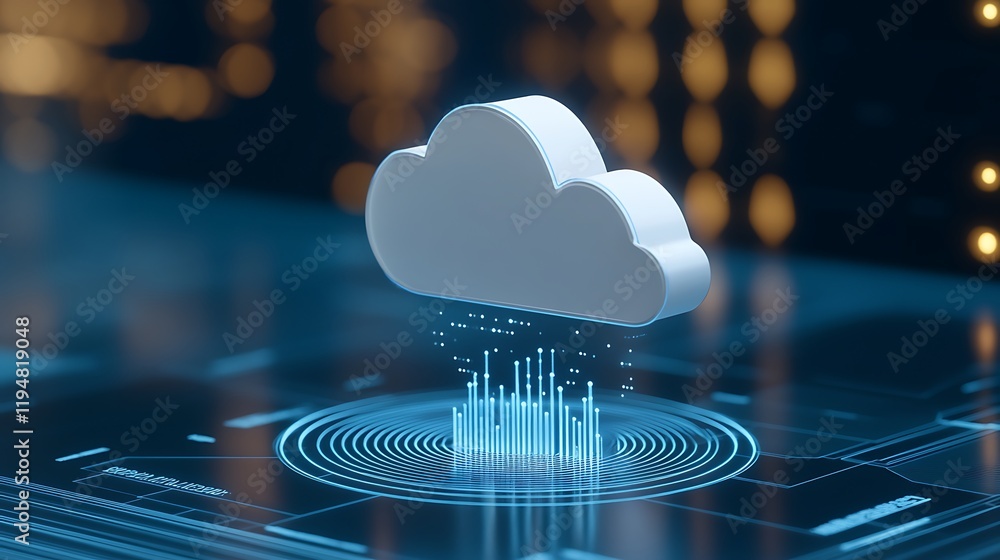 Aufkleber floating cloud icon with digital data transmission on abstract technology background