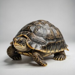 Obraz premium A cartoon turtle with a friendly smile, white background.
