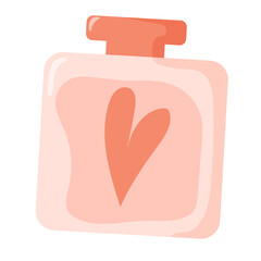 Vector illustration of perfume or lotion glass bottle with heart,  isolated on white background