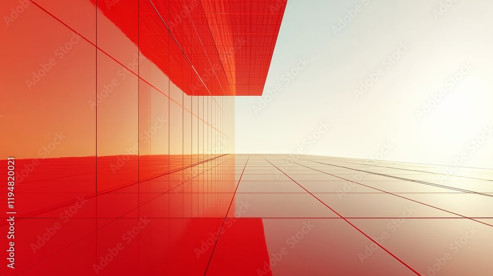 Poster abstract red geometric structure under clear sky perspective view