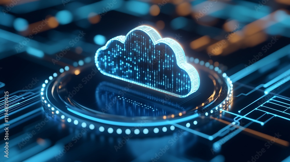 Poster futuristic cloud computing concept with data flow on digital circuit background for technology illus
