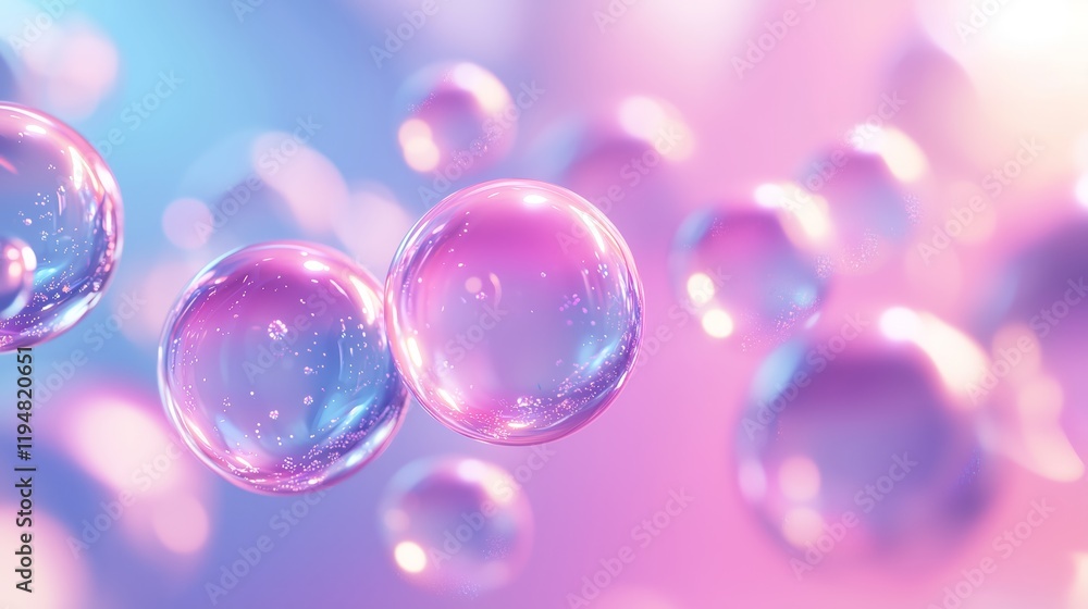 Poster colorful soap bubbles floating in soft blurred background