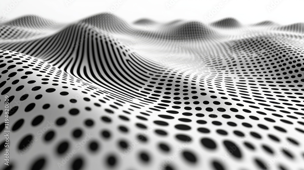 Poster abstract black and white pattern with dots and waves in motion
