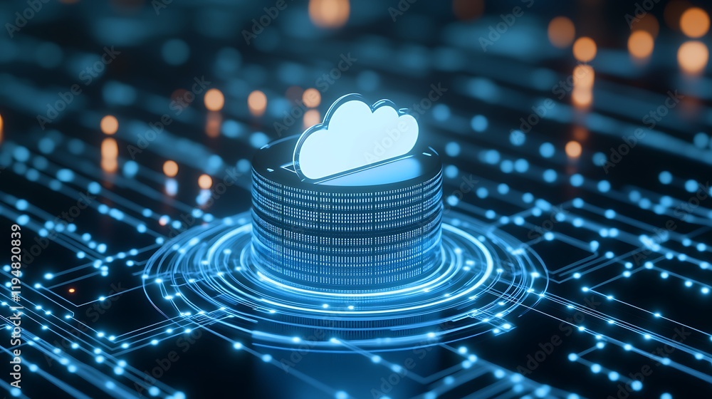 Poster futuristic cloud computing concept with data storage and digital connectivity in abstract technology