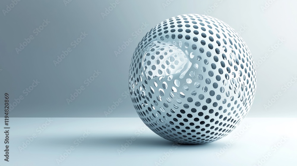 Poster abstract white sphere with holes on soft gradient background