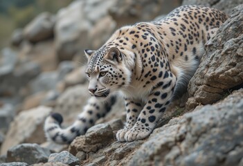 Fototapeta premium leopard on the rock