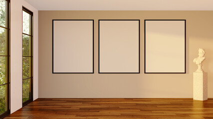 Large luxury modern bright interiors Living room mockup illustration 3D rendering image