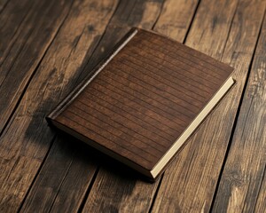 Fototapeta premium Elegant brown bank ledger on wooden table business document rustic environment close-up view financial concept