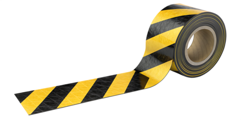 Caution Tape Roll: A roll of vibrant yellow and black striped caution tape, unfurling to emphasize its warning function.