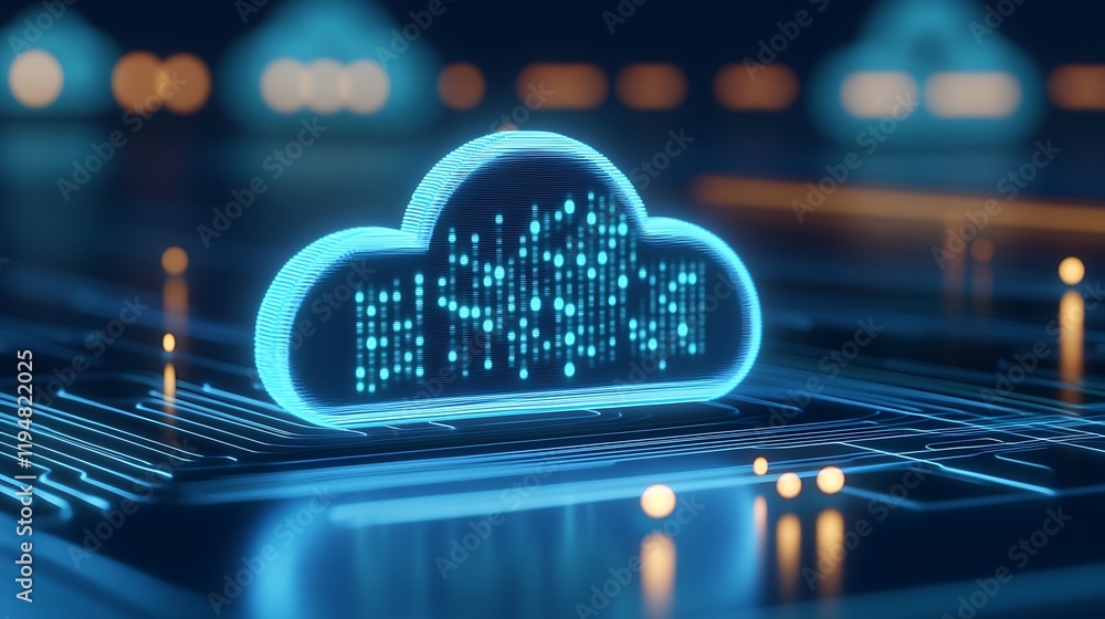 Poster futuristic cloud computing concept with digital data and circuit patterns for technology background