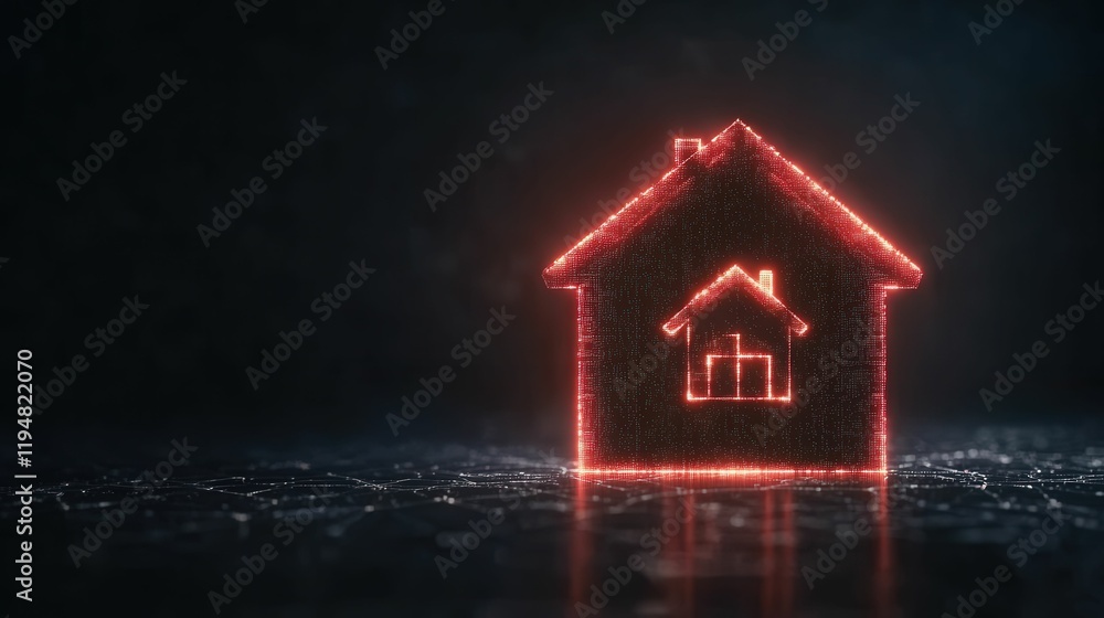 Aufkleber digital vault unveiling glowing house symbol futuristic digital space 3d visualization dark environm