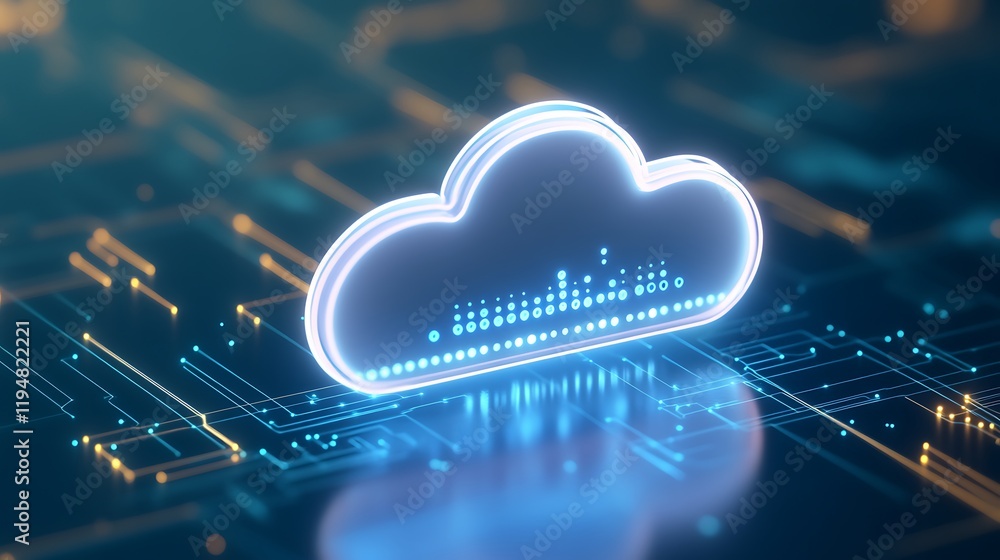 Poster futuristic cloud computing concept with digital data connections and neon light effects