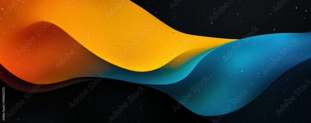 Poster a lively, grainy background with an abstract gradient shape in yellow, blue, and orange, featuring a
