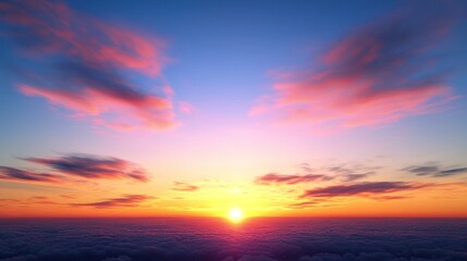 Fototapeta premium A vibrant sunset over a serene horizon with colorful clouds.