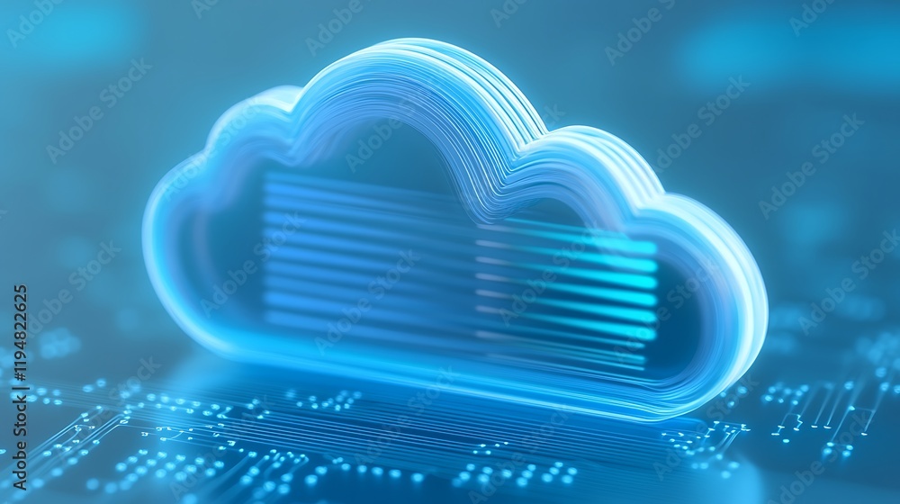 Aufkleber futuristic cloud computing concept with digital data streams and neon blue light effects on technolo