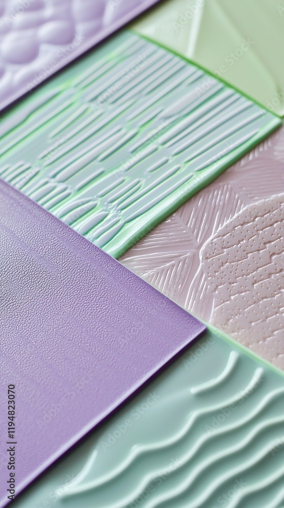 Poster soft pastel purple geometric patterns intertwine, showcasing an artistic blend of texture and design
