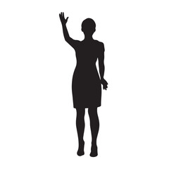 Silhouette of a Woman in a Dress Raising One Hand - Vector Illustration