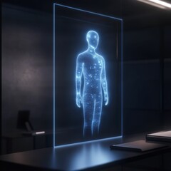 Futuristic holographic loan office showcasing ai agents urban setting digital innovation sci-fi environment futuristic viewpoint