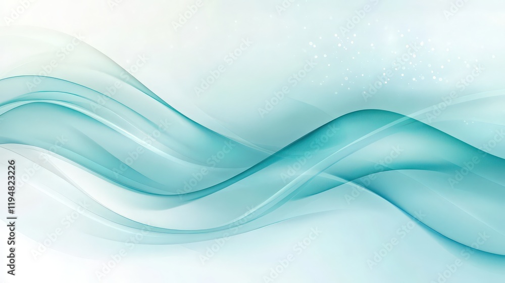 Poster abstract wavy teal lines with soft gradients against a white background