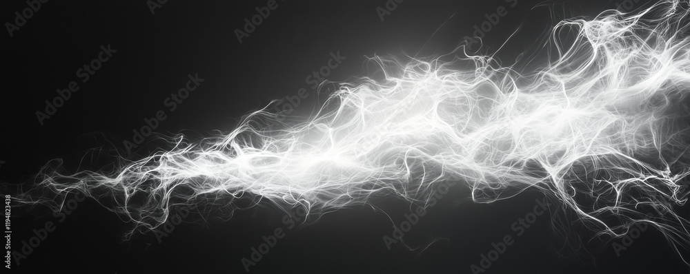 Poster abstract light trails flowing on a dark background, creating a mystical atmosphere.