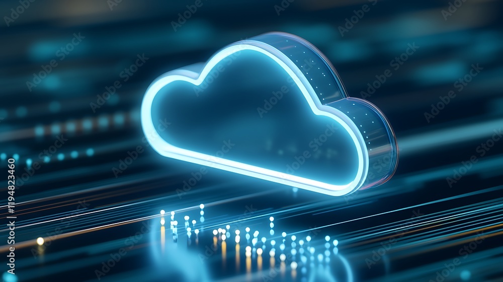 Poster futuristic cloud computing concept with digital network and data flow illustration in modern technol
