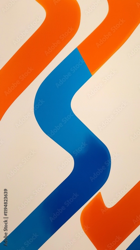 Poster stunning patterns emerge as electric blue and bold orange zigzag lines intertwine on a light backdro
