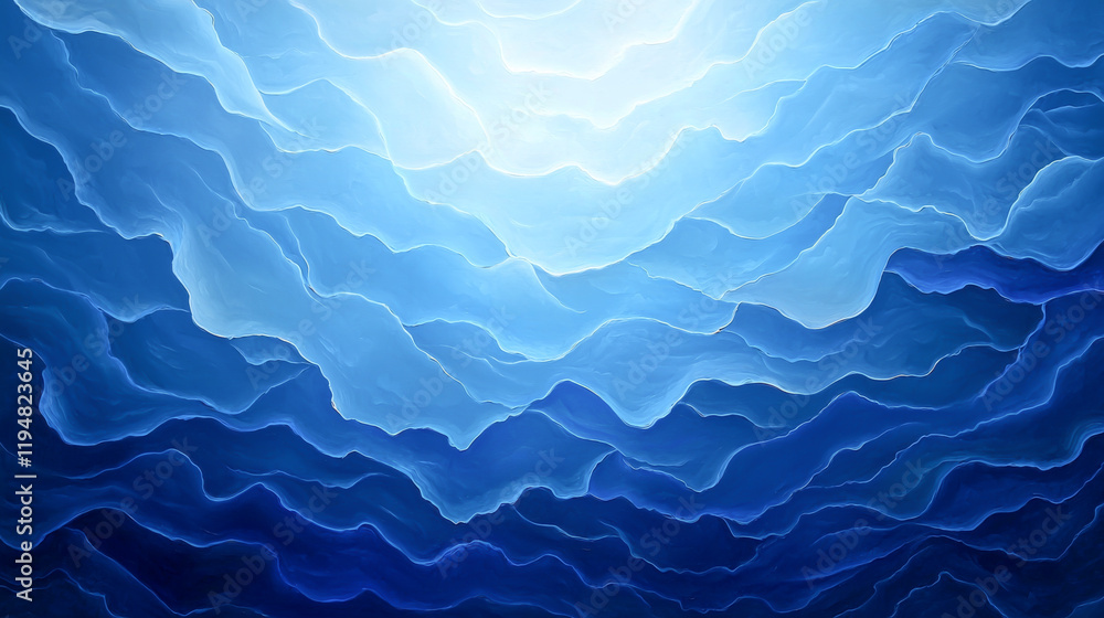 Poster abstract ocean waves in shades of blue create a serene and tranquil visual experience.