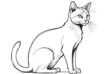 Obraz premium Minimalist Black and White Cat Line Drawing. Coloring