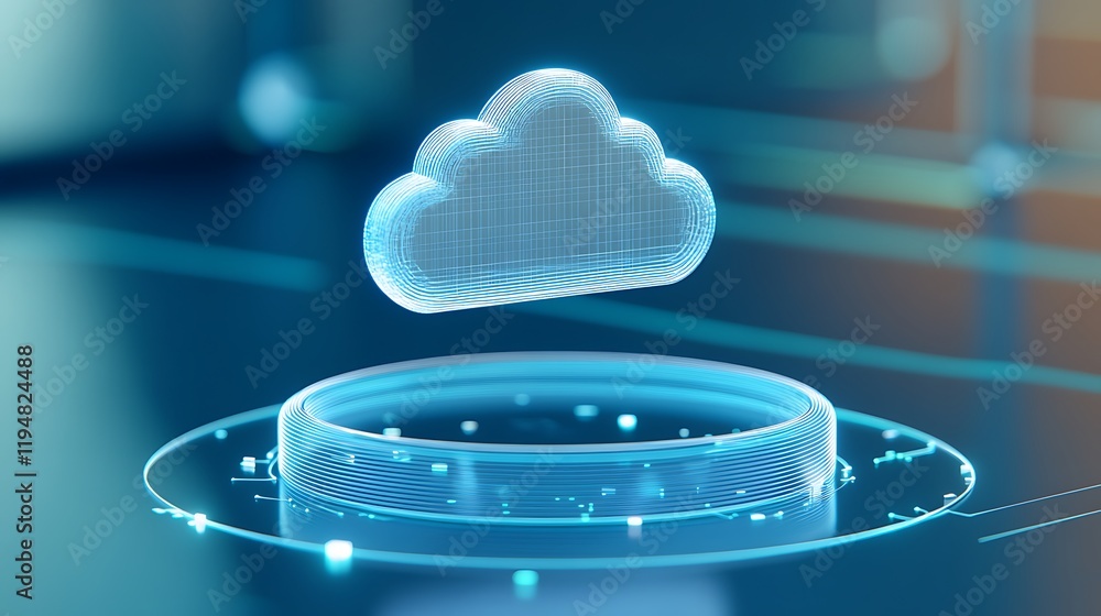 Poster futuristic cloud computing concept with holographic cloud icon on digital background