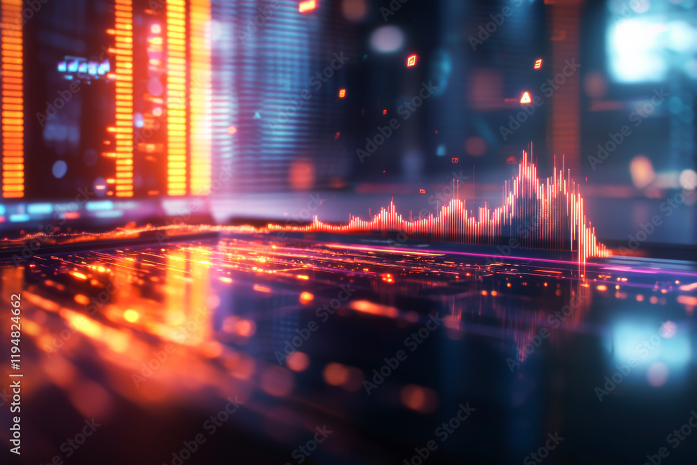 Poster abstract visualization of data trends with vibrant colors and glowing effects.