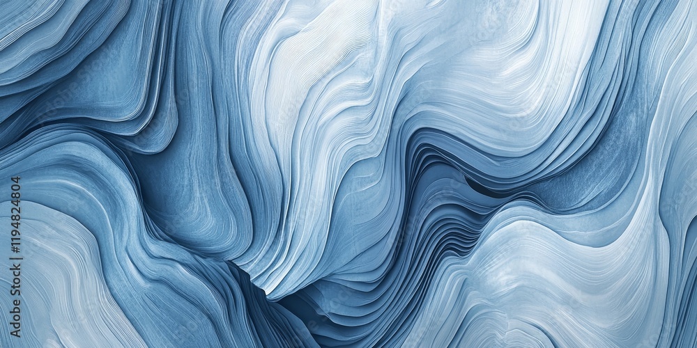 Poster abstract flowing texture with blue and light blue waves creating a wood-like effect in a smooth, gra
