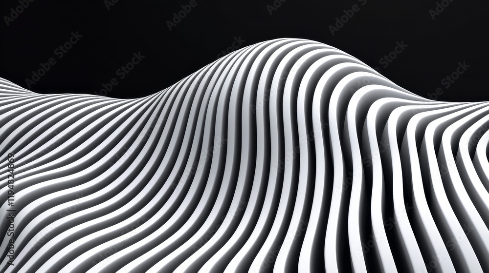 Poster abstract wave pattern in monochrome, showcasing lines and curves for creative design.