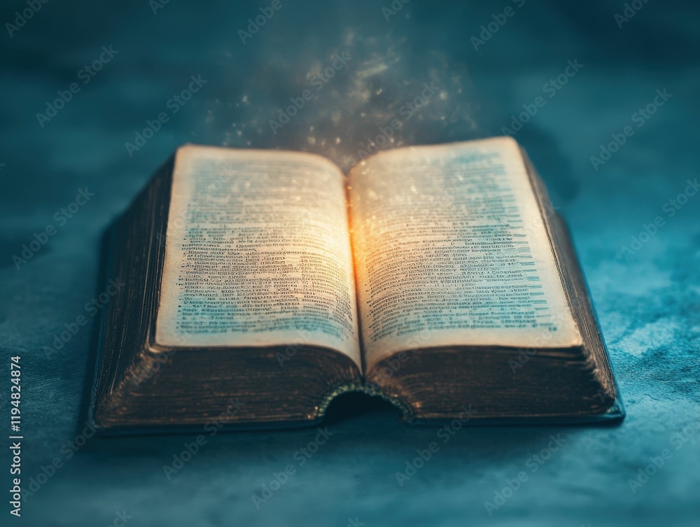 Poster futuristic glowing ledger book abstract setting digital enigmatic environment mystical viewpoint