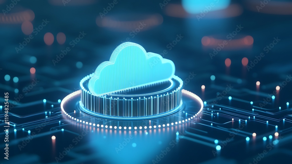 Aufkleber futuristic cloud computing concept with neon lights and digital circuit background