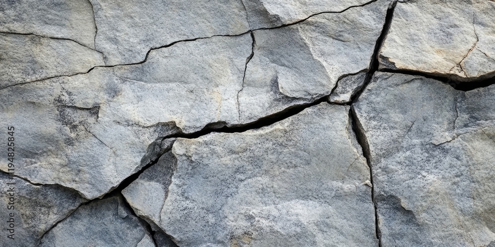 Poster textured gray rock surface with deep cracks and natural patterns prominently displayed in an abstrac