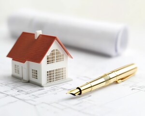 Innovative colorful house sketches on vintage blueprints in creative architecture design environment