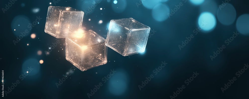 Poster floating cubes representing mortgage concepts digital space abstract visualization calm environment 
