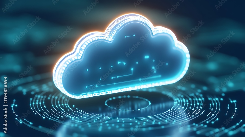 Poster futuristic cloud computing illustration with digital connections and abstract technology elements