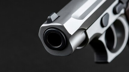 Close up of a Silver Handgun Barrel