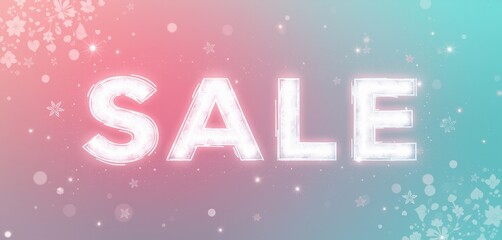 Glowing sale text on pink and teal gradient background