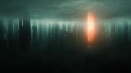 Fototapeta premium Futuristic cityscape with sleek modern buildings illuminated at dusk urban environment aesthetic viewpoint conceptual design