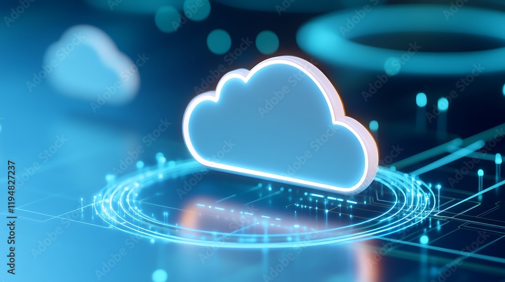 Poster futuristic cloud computing technology with digital circuits and blurred background in a modern tech 