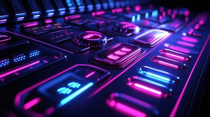 Obraz premium Futuristic Control Panel Display with Vibrant Neon Lights and Buttons