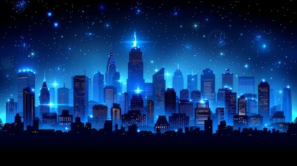 Night cityscape, starlit sky, urban skyline, festive background, website banner