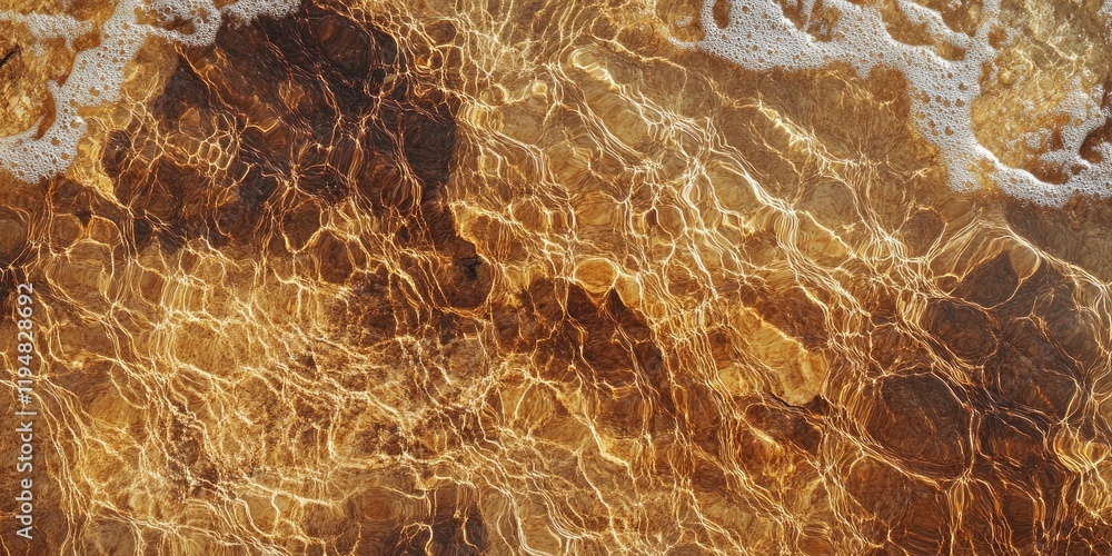 Aufkleber golden abstract water texture with smooth wave patterns, highlighted reflections and sandy tones, cr