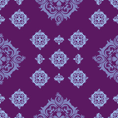 Damask floral seamless on purple background. 